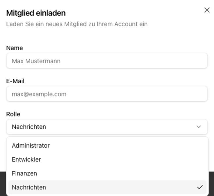 Mitglied einladen Dialog
