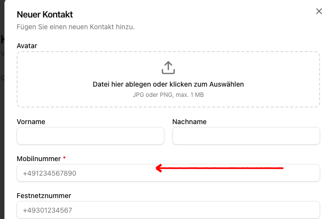 Rufnummernformat im Kontaktformular