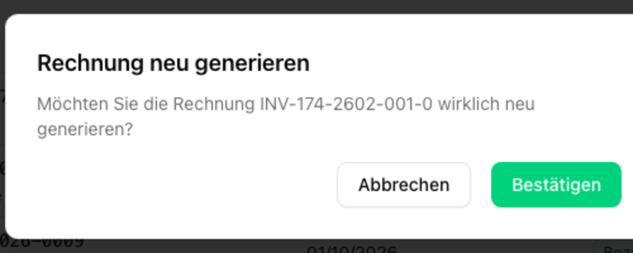 Dialog zum Neu-Generieren einer Rechnung