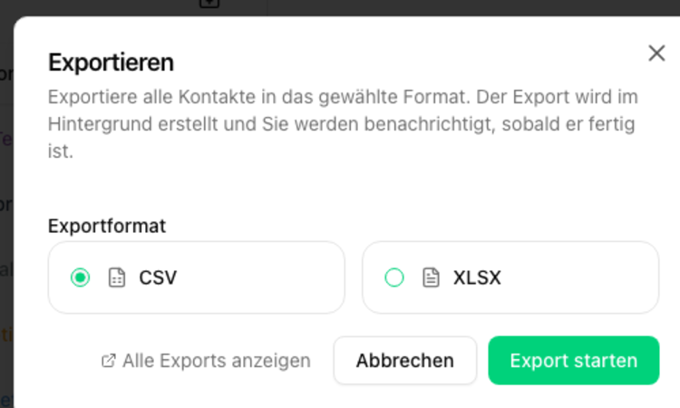 Kontakte exportieren - Dialog