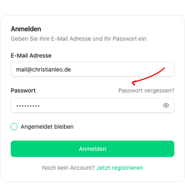 Login-Seite mit Passwort vergessen Link