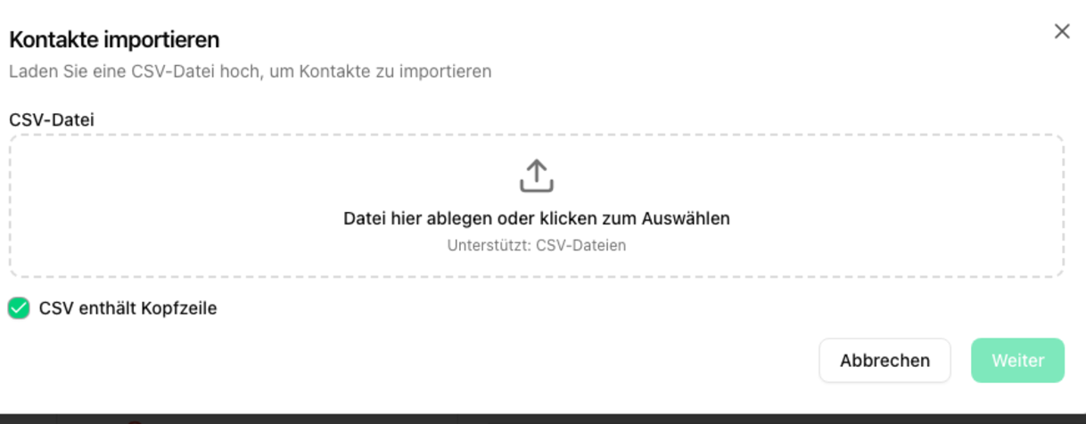Kontakte importieren - CSV hochladen