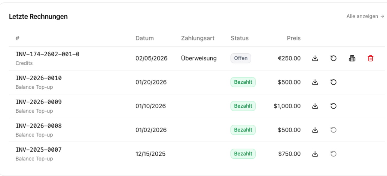 Rechnungen einsehen und herunterladen