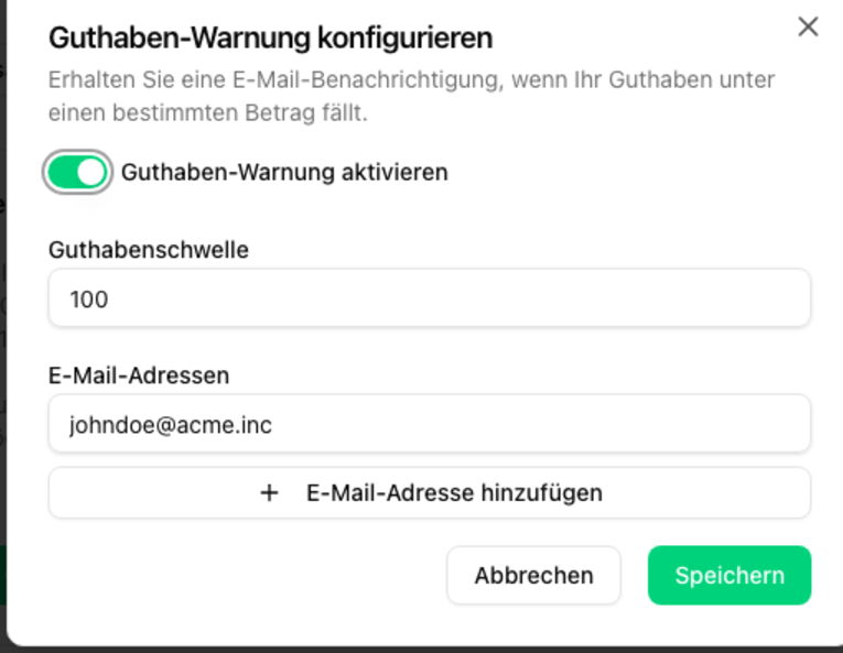 Guthaben-Warnung konfigurieren