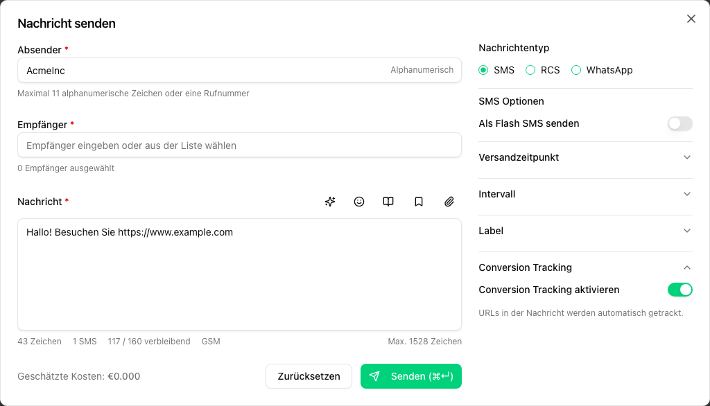 Conversion Tracking im SMS-Versand aktivieren