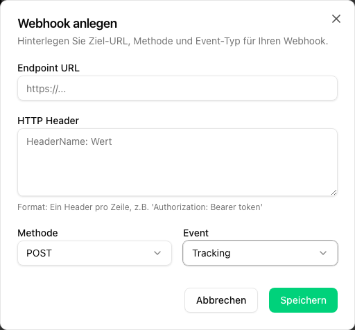 Webhook mit Tracking-Event anlegen