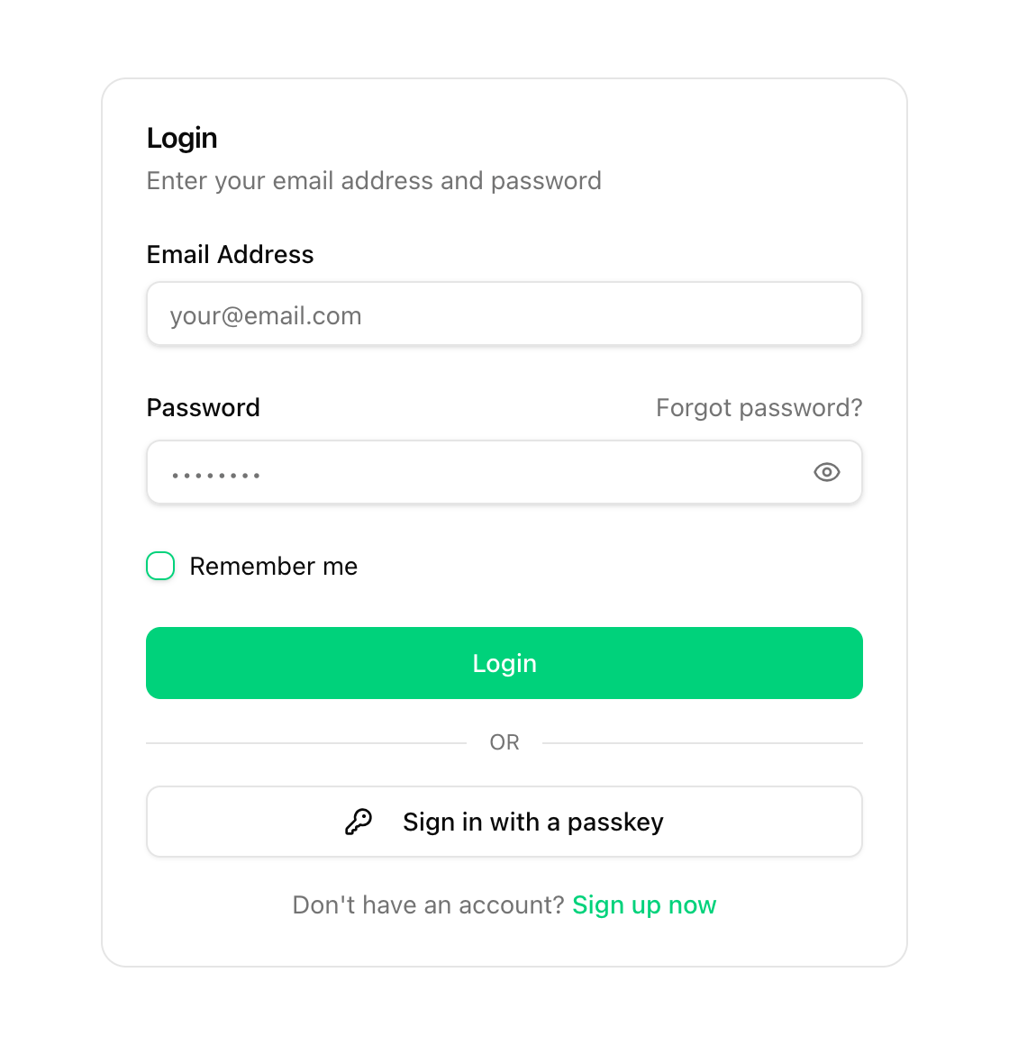 Login page with the Sign in with a passkey button below the login form